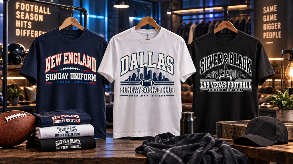 New England Sunday Uniform — fan colorway artwork, navy cream red