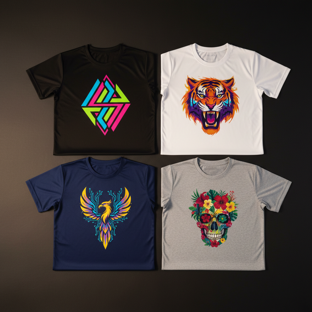 Custom Performance Tee — Color Variety Flat Lay